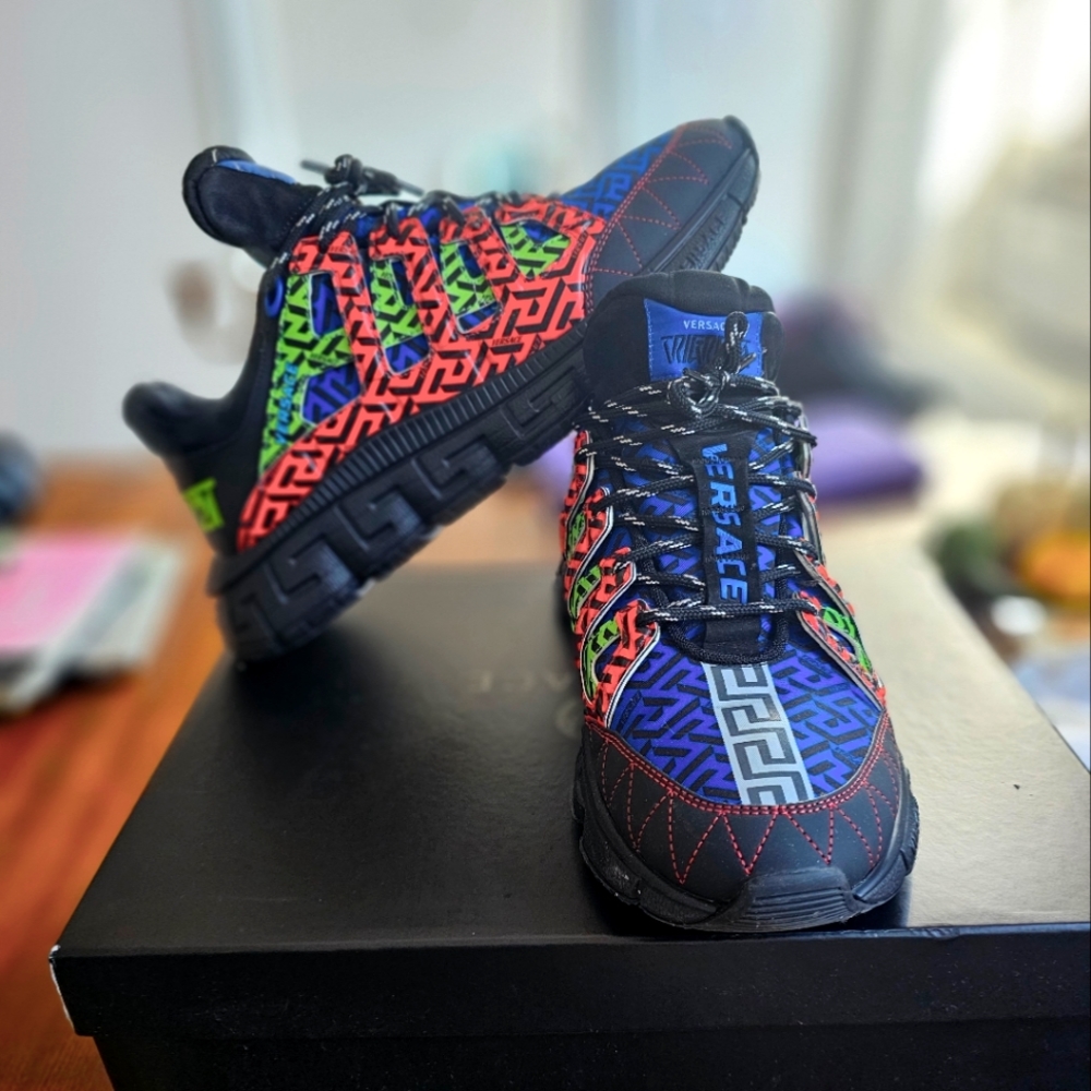 Versace Trigrecas in Black/Neon Orange/Neon Green/Blue ♤ Size 45 (US M Sz 12)
